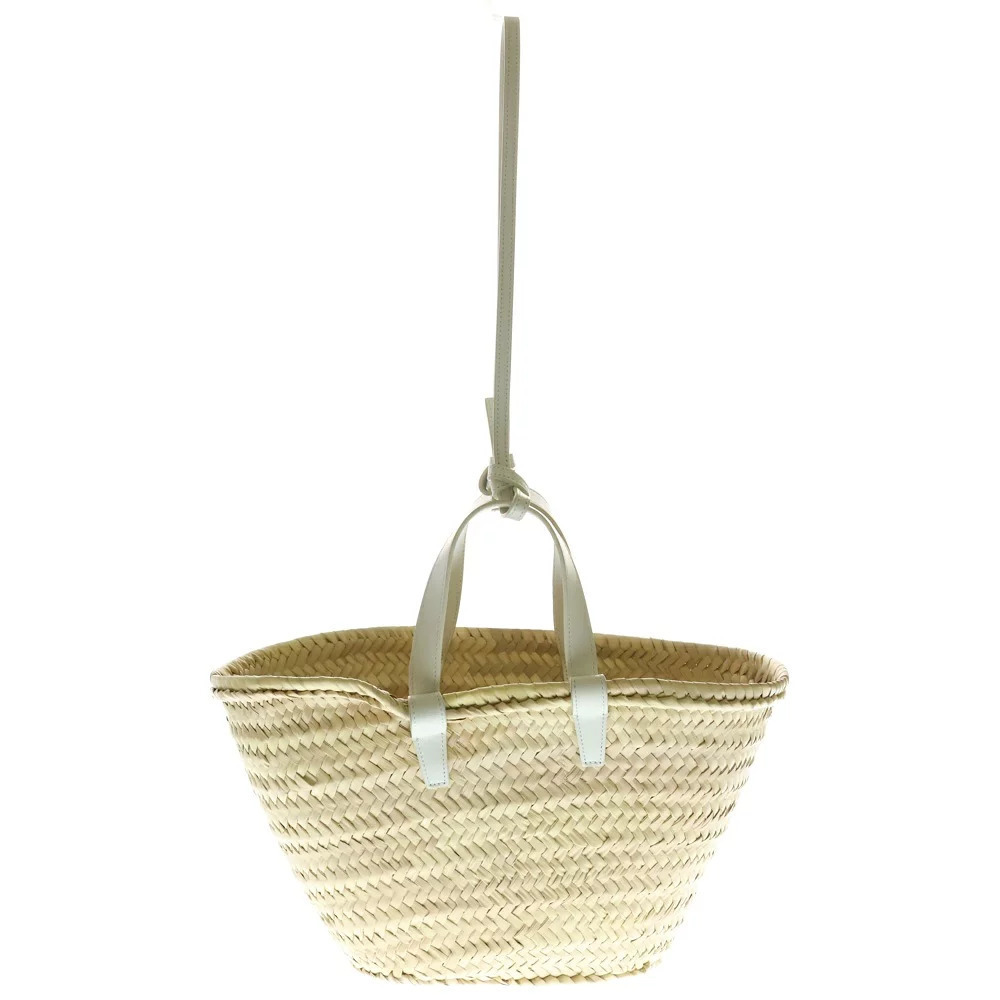 Celine White Bag Hand Basket Panier Triomphe Straw Tan Raffia Beige Shoulder